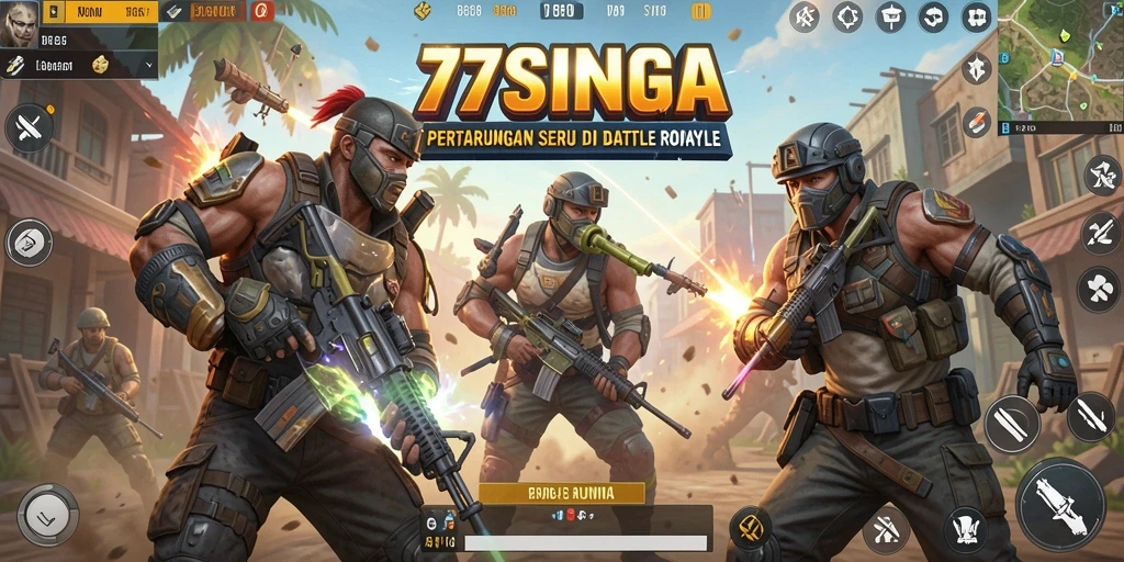 Screenshot gameplay 77SINGA dengan action Battle Royale yang mendebarkan.