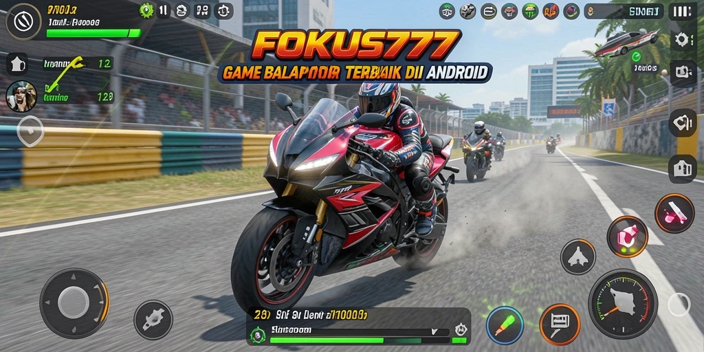 Screenshot gameplay FOKUS777 menampilkan balapan motor yang mendebarkan dan seru.