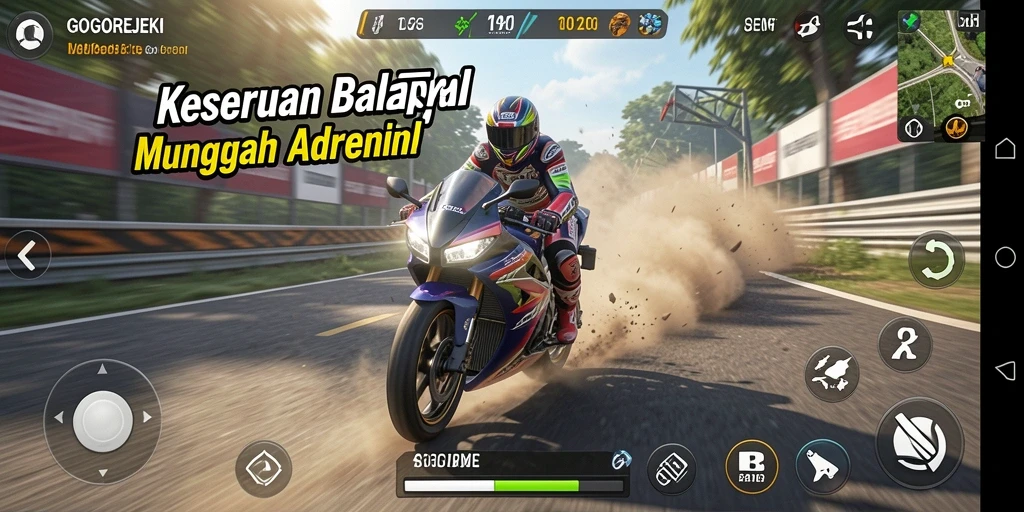 Gameplay seru GOGOREJEKI dengan motor balap menantang.