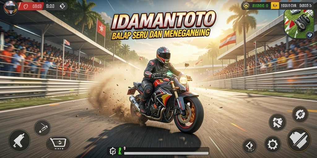 Tampilan gameplay balap seru dari IDAMANTOTO dengan kendaraan yang cepat.