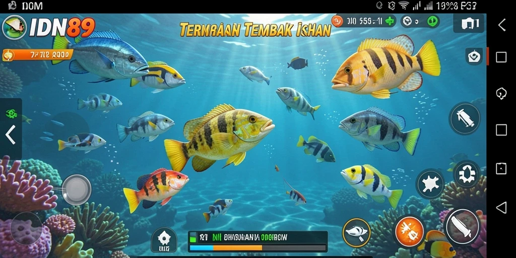 Screenshot gameplay IDN89 yang menampilkan aksi menembak ikan.