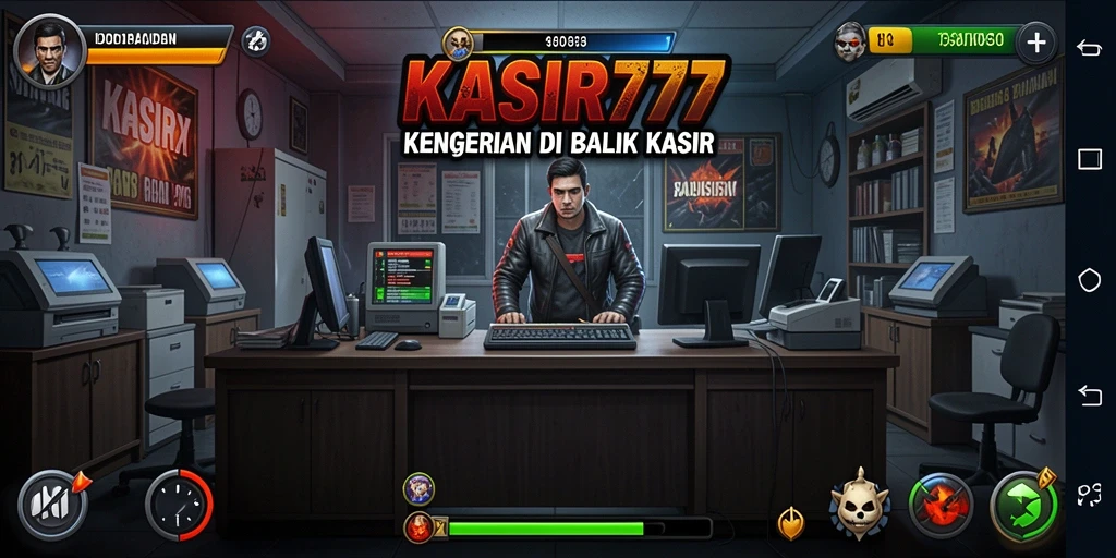 Screenshot KASIR777 menunjukkan suasana mencekam saat menjelajah kasir yang angker.