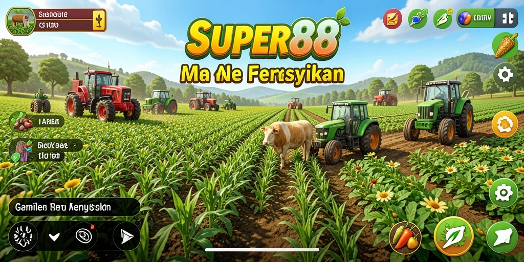 Gameplay seru dari SUPER88 dengan pemandangan ladang yang indah.