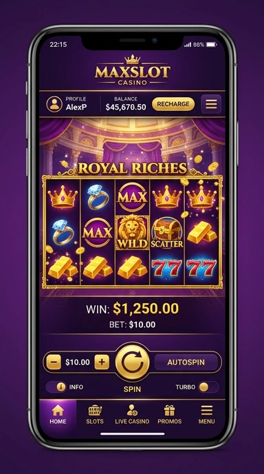 Tampilan utama aplikasi maxslot dengan fitur menarik.